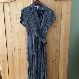 NWOT Garnet Hill Navy Anya Wrap Striped Midi Dress